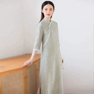 夏季 旗袍连衣裙2022新款 禅意茶艺服装 中式 改良版 复古文艺女装 仙气