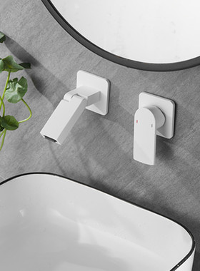 洗脸盆水龙头冷热水枪灰色入墙式手盆嵌入式冷热万向出水分体水龙