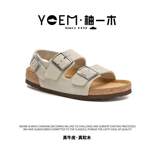 勃肯软木拖双扣凉鞋翻毛牛皮防滑