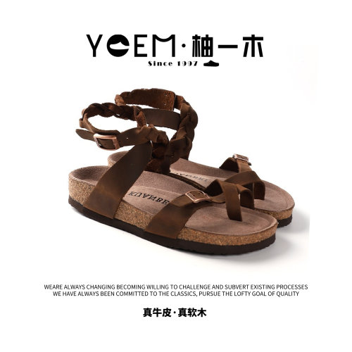 勃肯真软木夹趾凉鞋女夏季绑带