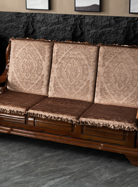 实木沙发垫带靠背加厚海绵毛绒可拆洗单人连体组合中式联邦椅垫子