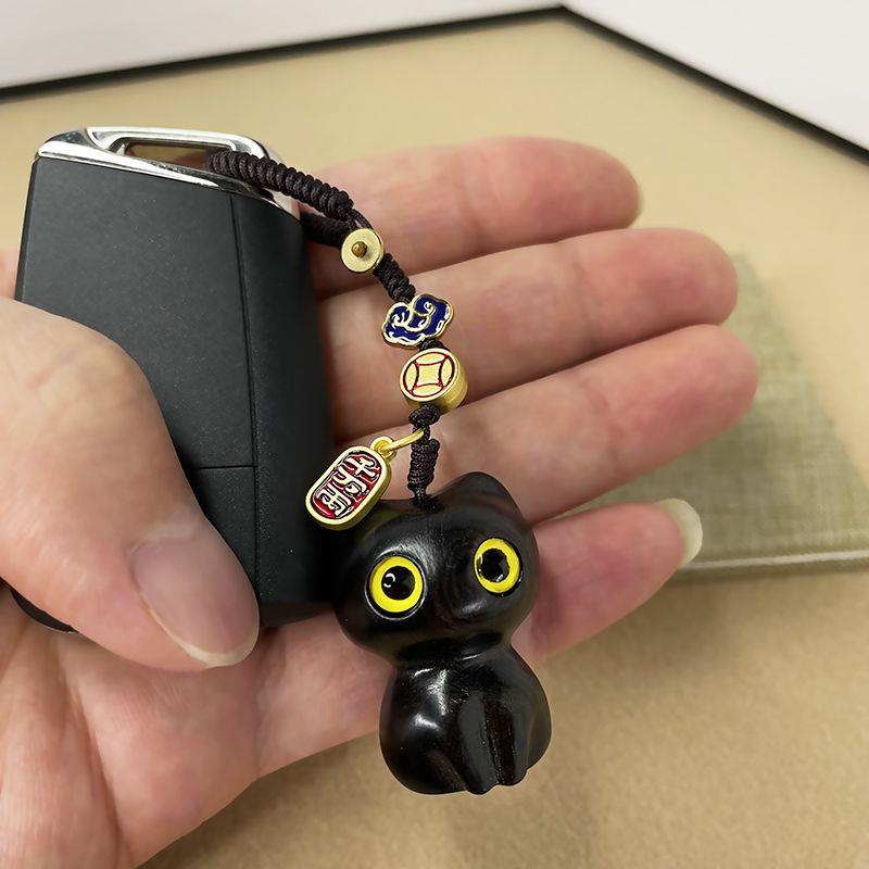 黑檀木猫咪汽车钥匙扣可爱链吊坠包挂件情侣个性创意饰品