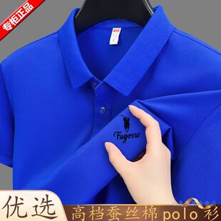 夏季 潮流休闲克莱因蓝半袖 高档蚕丝棉t恤短袖 新款 翻领polo衫 男士