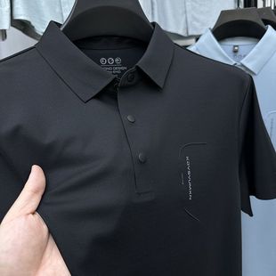 凉感透气体恤上衣宽松 高档冰丝短袖 t恤男夏季 翻领中年男士 polo衫
