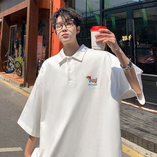 复古polo衫 新款 胖胖哥胖胖哥美式 男夏季 刺绣体恤上衣 宽松短袖 大码
