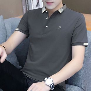 短袖 夏季 冰丝纯棉潮流polo衫 男士 t恤上衣服 翻领男士 t恤纯色半截袖