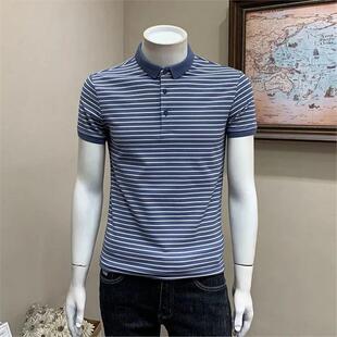 Polo衫 新品 保罗衫 夏季 修身 男装 帅气条纹翻领短袖 商务休闲T恤韩版