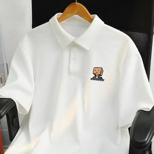 T恤日系POLO衫 学院风清新帅气潮男白色纯棉短袖 外穿正肩通勤上衣