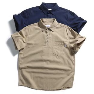 衬衫 夏季 工装 套头T恤简约上衣男 日系复古翻领半袖 Polo衫 短袖 男士