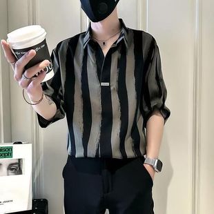 POLO衫 衬衣 男士 夏装 痞帅风衬衫 2025新款 扎染条纹夏季 短袖 冰丝男装