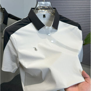 翻领t恤男薄 高端品牌拼接冰丝polo衫 短袖 男夏季 宽松休闲运动短袖