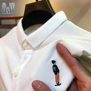 半袖 薄款 翻领T恤男装 潮牌百搭体恤刺绣 纯色修身 男短袖 polo衫 夏季