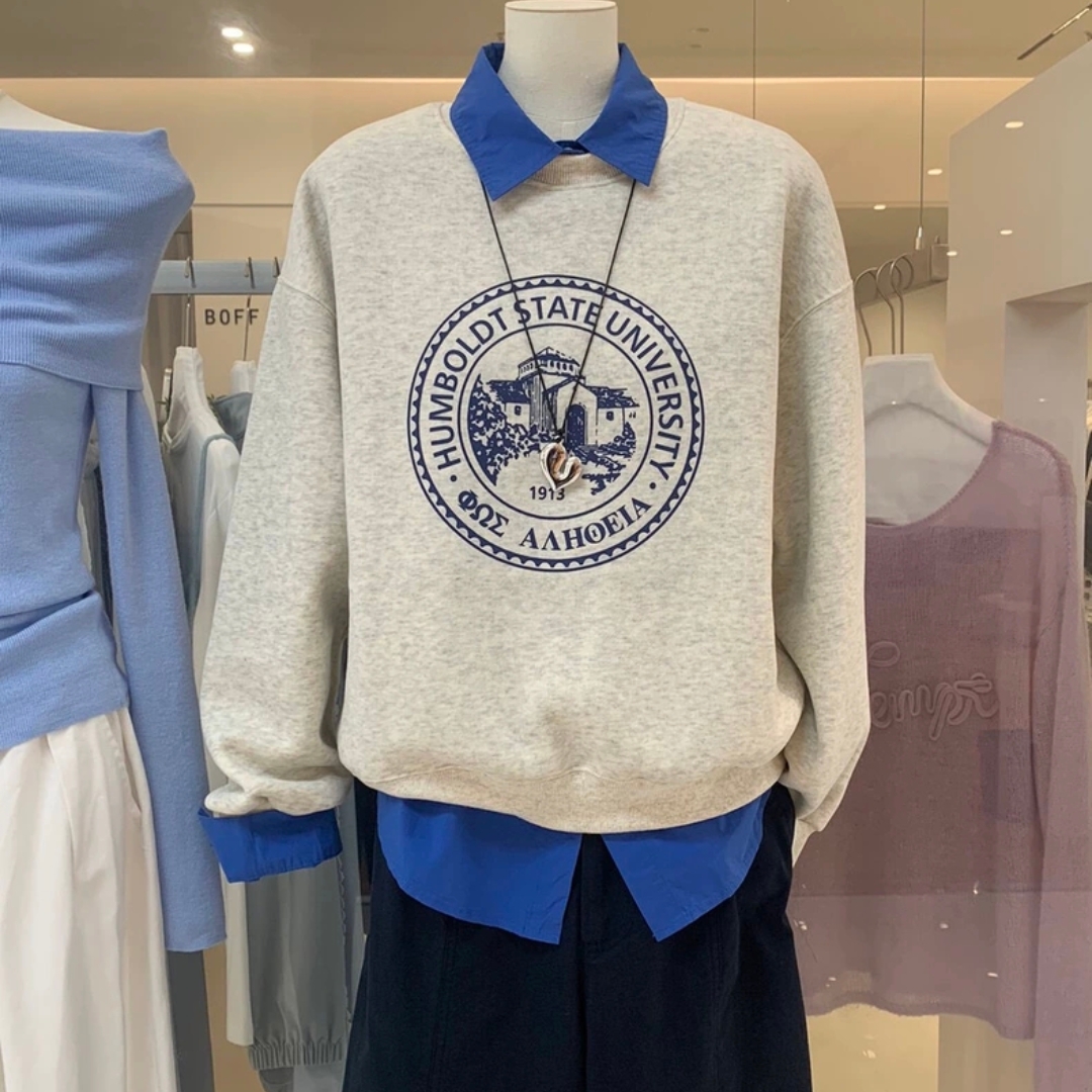 韩国东大门2025秋装新款时尚卫衣字母印花休闲宽松上衣