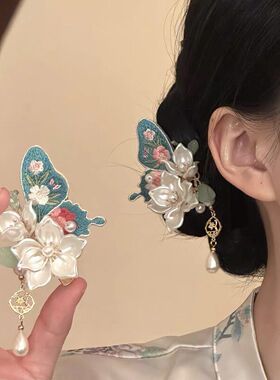 「花间轻叙」2026新款国风绝美蝴蝶花朵发夹气质侧边夹新中式头饰