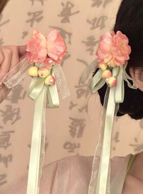 「浅棠叙婉」2026新款国风飘带花朵发夹边夹侧边汉服发饰古风头饰