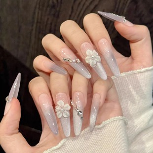 粉幻流光美甲立体花饰点缀仙气温柔手工穿戴甲片 粉幻花钻