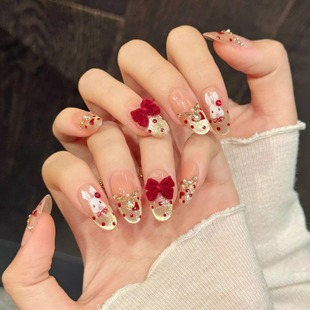 蝴蝶结美甲爱心猫眼手工穿戴甲指甲贴片 新年款 新年兔兔