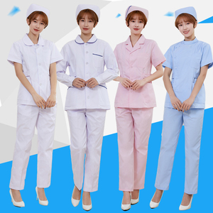南丁格尔护士服夏季短袖女长袖蓝两件套圆领修身分体套装全套短款