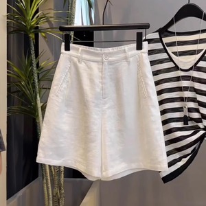 大码女装亚麻阔腿短裤夏季薄款胖mm梨型身材显瘦亚麻休闲五分裤子