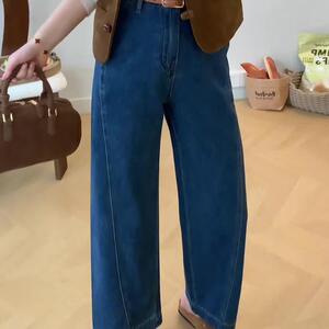 秋季新款宽松阔腿牛仔裤女大码女装梨形身材胖mm显瘦小个子直筒裤