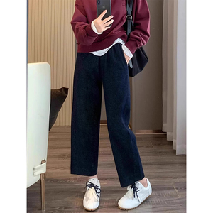 深蓝色直筒牛仔裤女秋季新款胖妹妹mm高腰宽松显瘦梨形身材阔腿裤