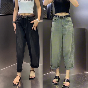 大码女装秋季新款阔腿老爹牛仔裤女胖mm宽松显瘦小个子香蕉哈伦裤