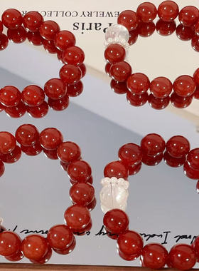 红瑶雪魄   天然红玛瑙白幽灵顶珠设计百搭水晶玉石串珠配饰饰品