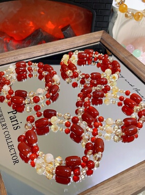 039茶白原创设计-天然红玛瑙手链女款本命年转运珠手串