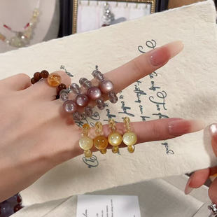 紫锂金轮 云母戒指 天然金发晶配金锂云母紫锂云母戒圈戒指