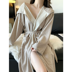 高级感德绒睡袍女款秋冬季加厚保暖中长款连帽浴袍长袖睡衣家居服