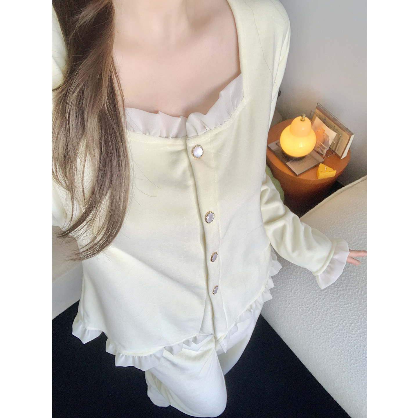 海岛绒睡衣女秋冬季薄绒保暖套装