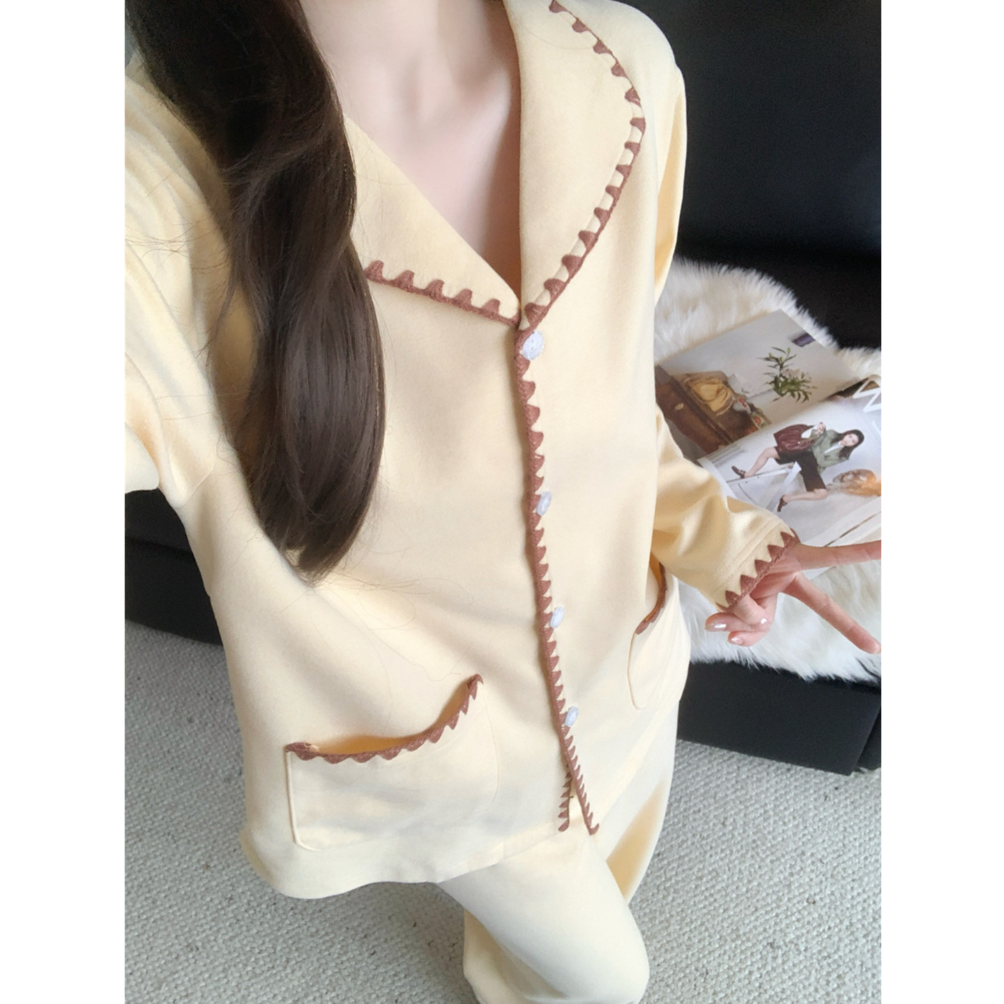 羊绒保暖睡衣女秋冬季高级感套装