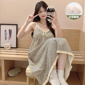 夏天家居服 甜美女士大码 带胸垫睡裙女夏季 梭织棉吊带睡衣2026新款