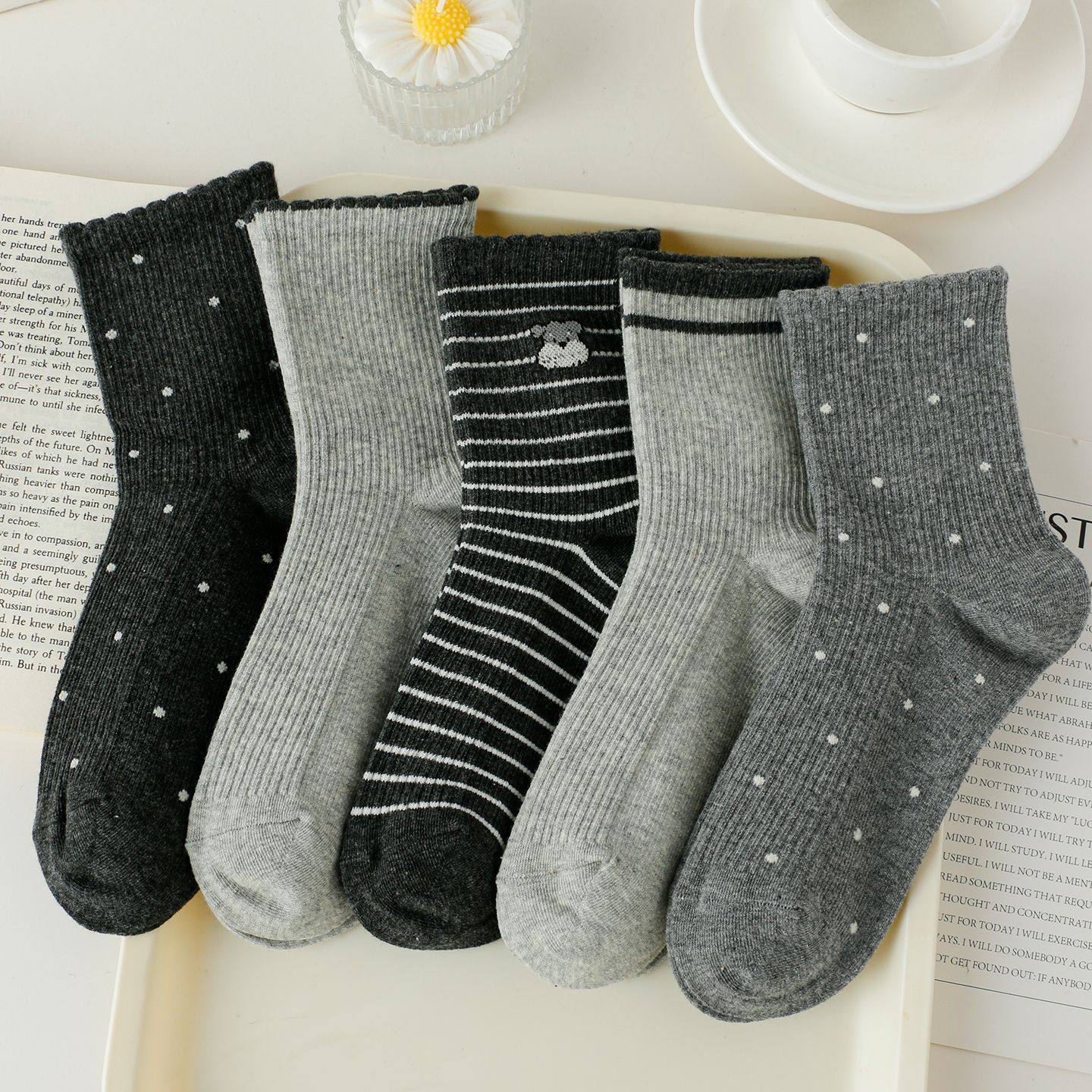 女童秋冬灰色小狗袜子可爱条纹波点ins韩版学院风百搭棉袜中大童,童装/婴儿装/亲子装,儿童袜子(0-16岁),淘宝优惠券,粉丝福利购,淘宝优惠卷