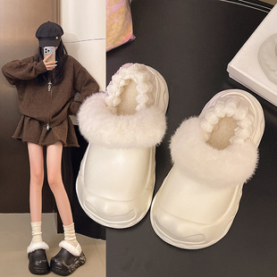 可拆卸包跟棉拖鞋女冬季2025新款防滑厚底防水保暖毛毛绒拖鞋外穿