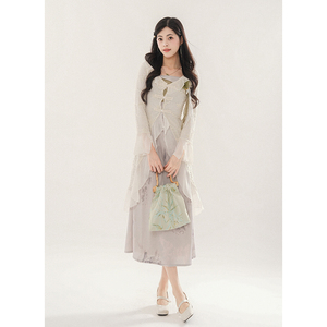 新中式禅意套装裙春季新款小众设计吊带连衣裙外搭荷叶边开衫套装