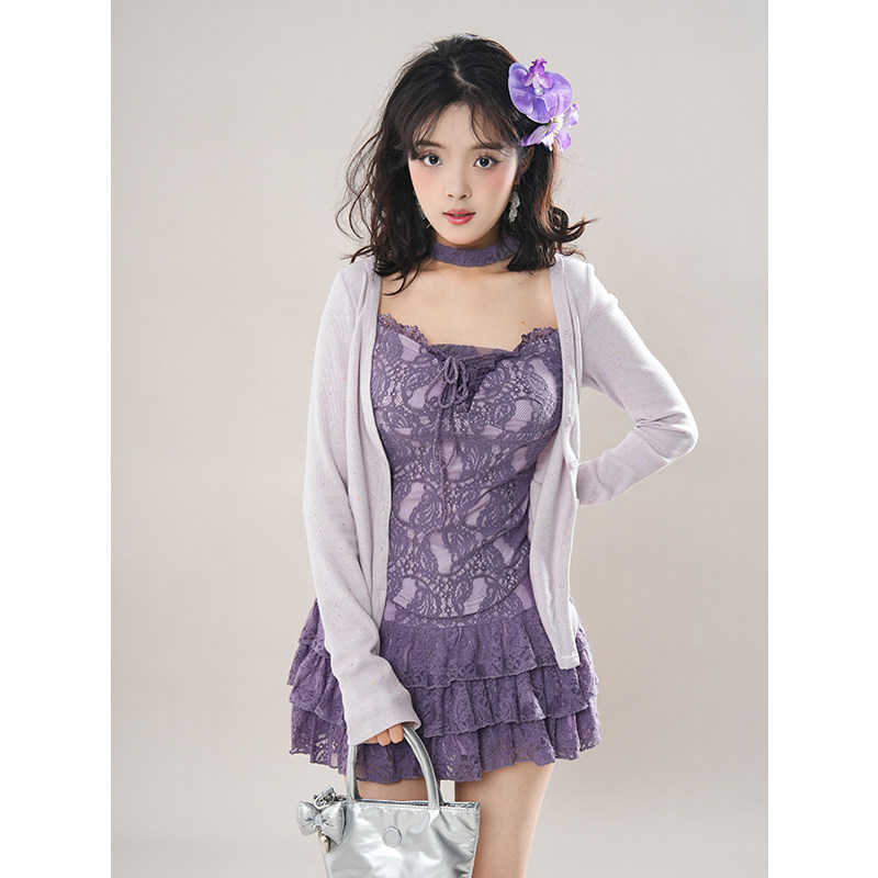 「紫紫」夏季气质百搭显瘦 高级轻奢减龄 设计感上衣+半身裙套装