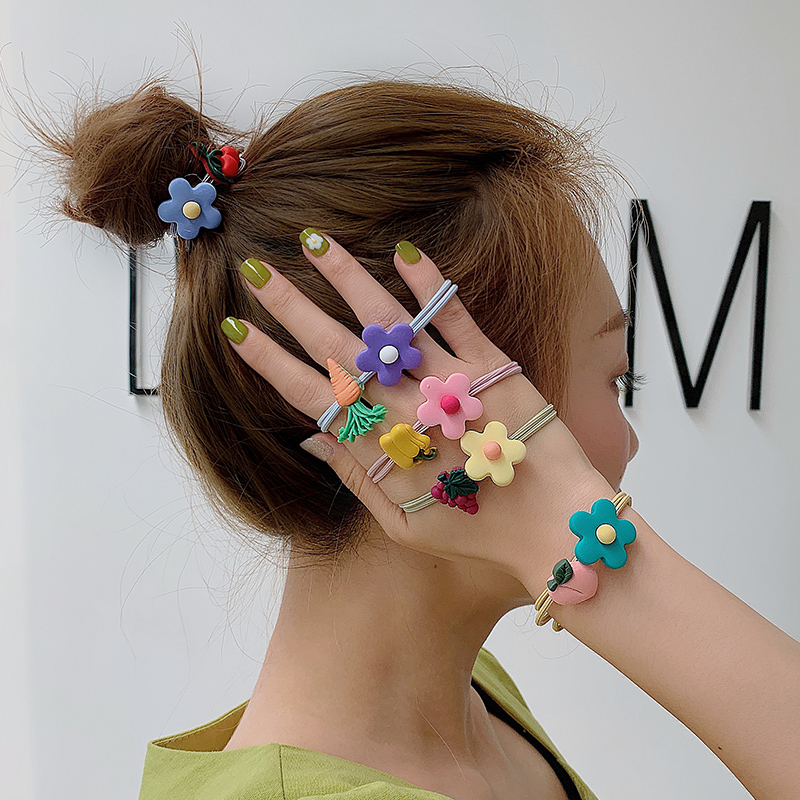 ins泫雅风趣味软陶小花头绳女网红少女丸子头扎头发皮筋发圈头饰