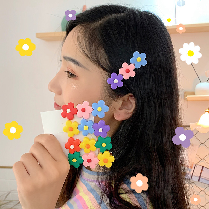 泫雅风发夹糖果彩色软陶小花一字夹网红刘海夹韩国少女ins发卡子