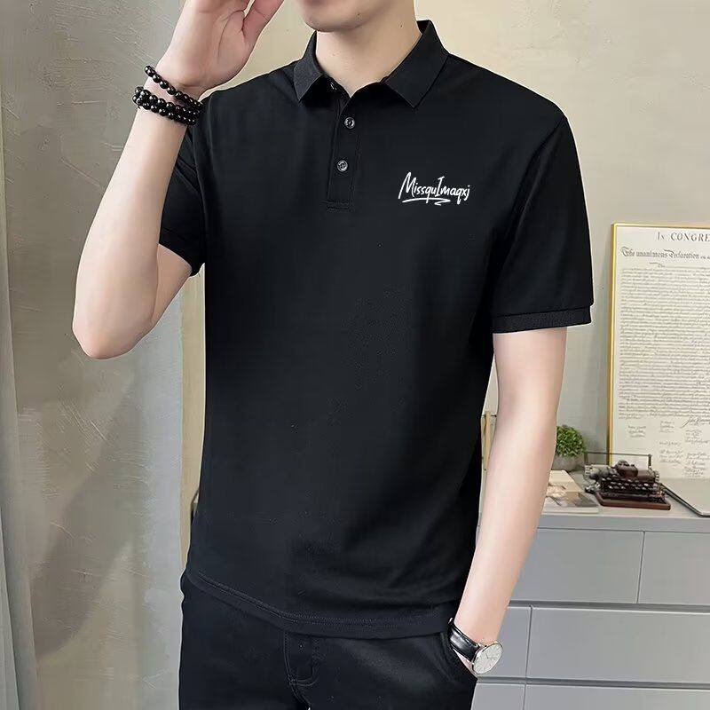 黑色短袖男polo衫痞帅夏季潮男正肩衬衫领t恤美式重磅修身半袖