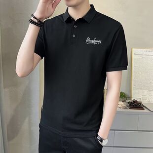 黑色短袖男polo衫痞帅夏季潮男正肩衬衫领t恤美式重磅修身半袖