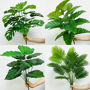 单束仿真植物假树叶绿色龟背室内花槽塑料绿植背景墙景观造景装 饰