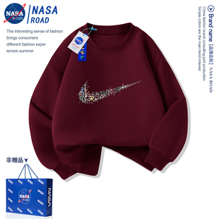 NASA男童加绒卫衣红色2026年新款今年流行爆款男孩潮帅气时髦衣服
