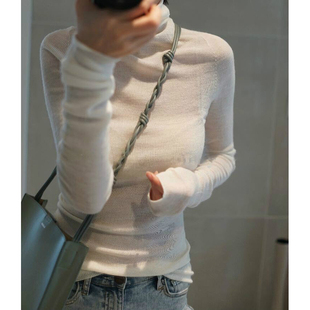 2025秋冬微透薄款堆堆领精纺羊毛衫女软糯紧身高领针织打底衫毛衣