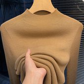 修身 柔软羊毛针织衫 中领长袖 半高领毛衣女内搭新款 洋气黑色打底衫