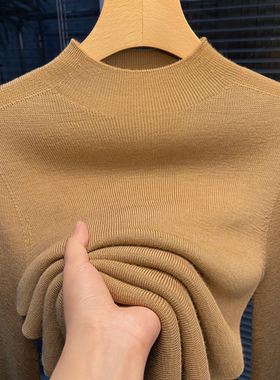 半高领毛衣女内搭新款修身柔软羊毛针织衫中领长袖洋气黑色打底衫