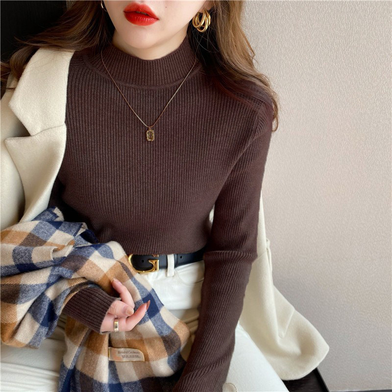 半高领毛衣女内搭条纹打底衫2025冬季新款羊绒针织衫薄款修身上衣,女装/女士精品,毛针织衫,淘宝优惠券,粉丝福利购,淘宝优惠卷
