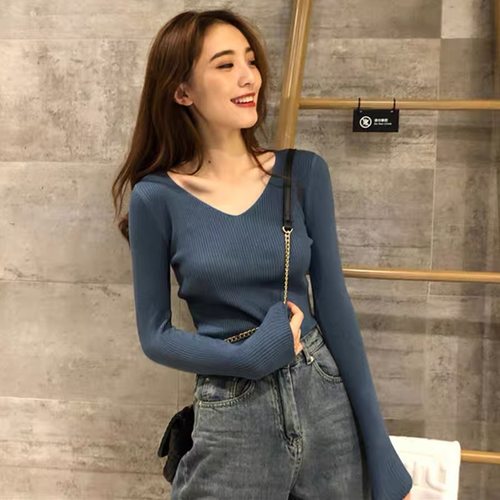 新款针织打底衫V领内搭