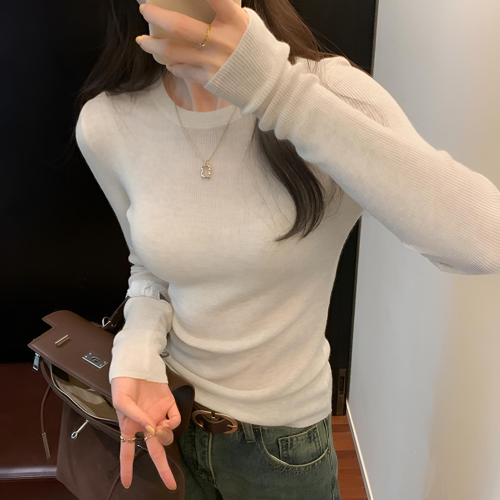 韩系简约风穿搭修身打底衫上衣