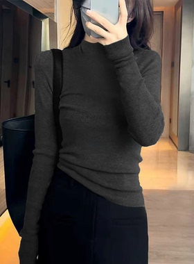 2026秋冬韩系深灰色羊毛打底衫女紧身半高领内搭针织修身气质毛衣